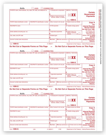 TF5156 2024 Laser 1099-G Federal Copy A 8 1/2 x 11"