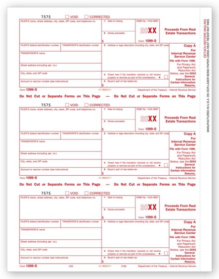 TF5160 2024 Laser 1099-S Federal Copy A 8 1/2 x 11"