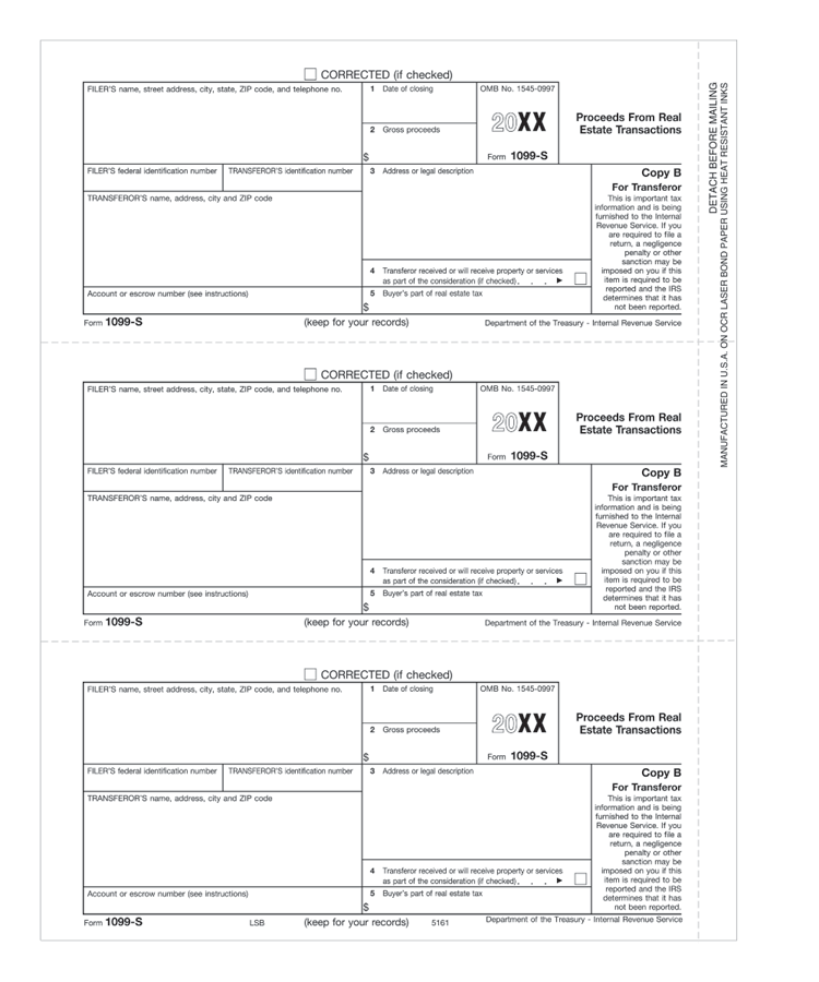 TF5161 2024 Laser 1099-S Recipient Copy B 8 1/2 x 11"