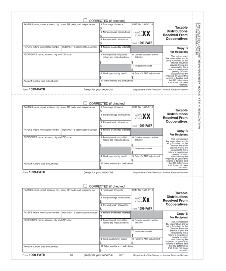 TF5167 2024 Laser 1099-PATR Payer and/or Borrower Copy B 8 1/2 x 11"