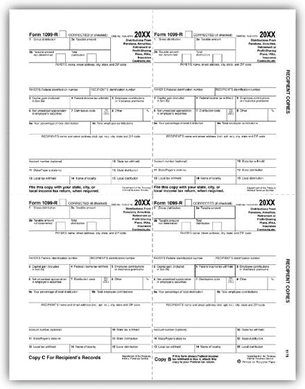 TF5175B 2024 Laser 1099-R 4-Up Recipient Copy B,C,2 Bulk 8 1/2 x 11"