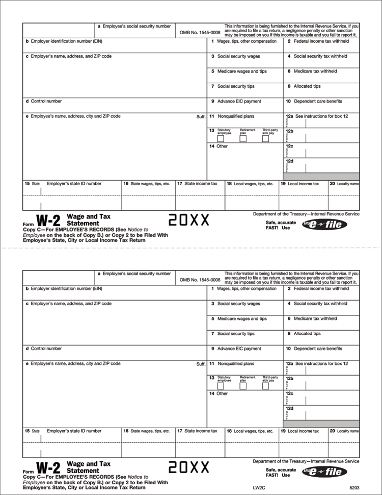 TF5203 2024 Laser W-2 Employee Copy 2/Copy C 8 1/2 x 11"