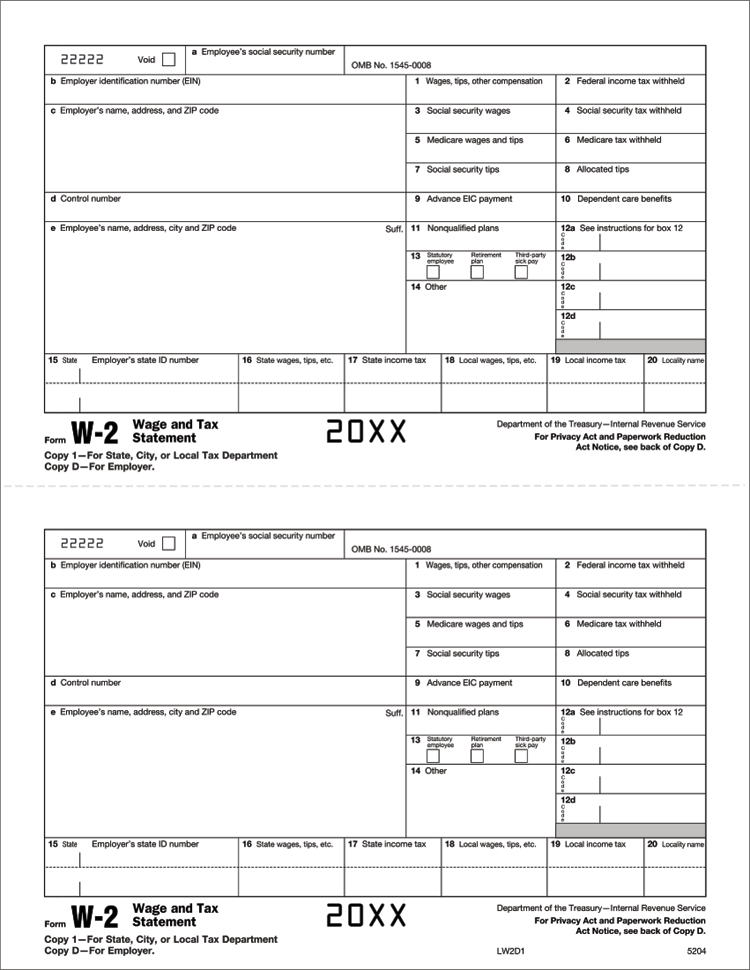 TF5204 2024 Laser W-2 Employer Copy 1/Copy D 8 1/2 x 11"