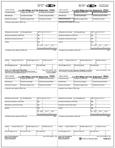 TF5216B 2024 Laser W-2 4-up Employee W-Style Bulk 8 1/2 x 11"