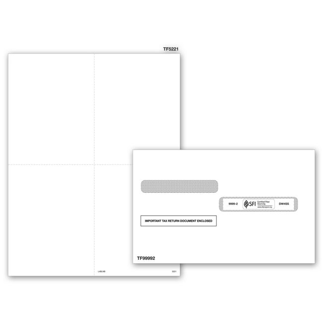 TF5221E 2024 Laser Blank W-2 4-Up Without Backer With Envelope 8 1/2 x 11"