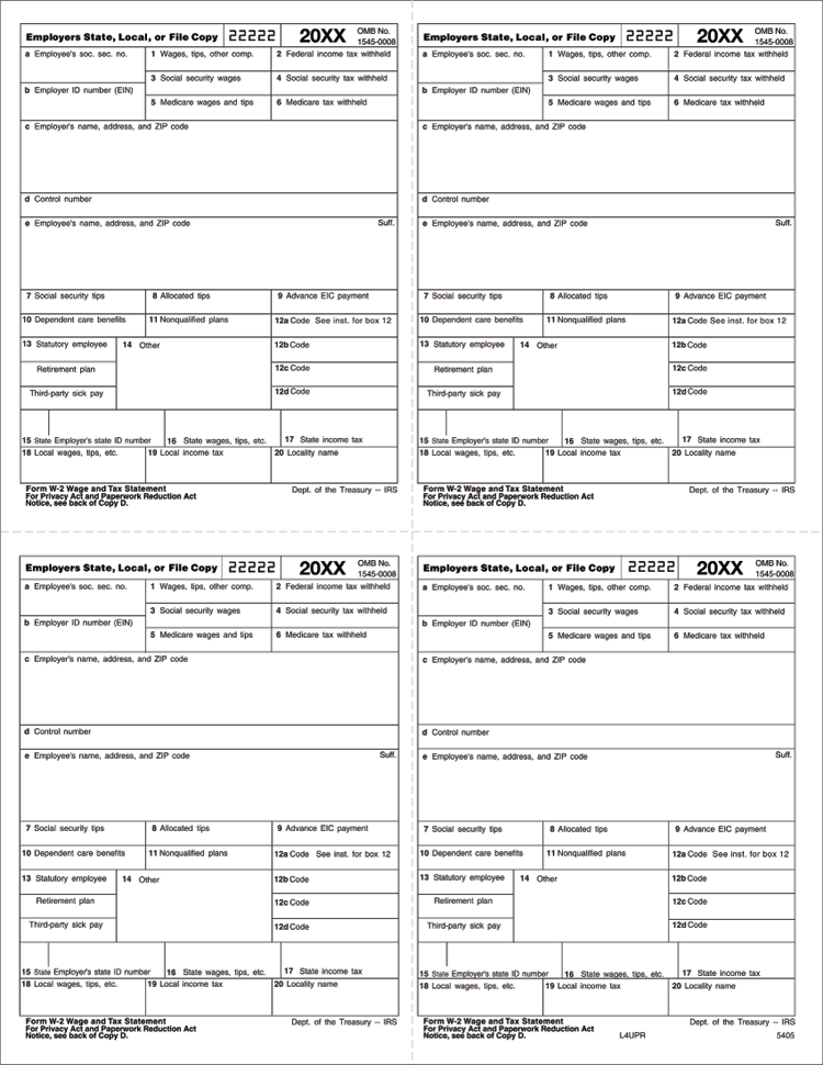 TF5405B 2024 Laser W-2 Employer Copy 4-Up Bulk 8 1/2 x 11"