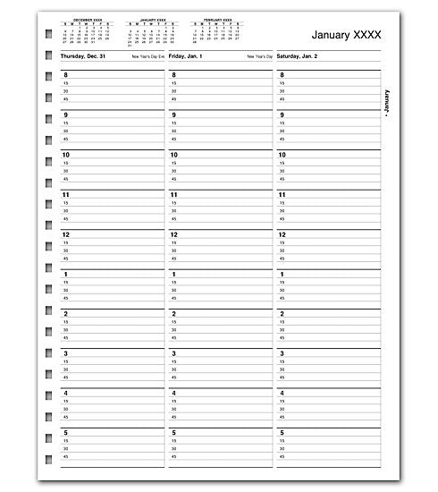 TIME12 TimeScan 1 Column Looseleaf Pages 15 Minute Intervals 8am-6pm 8 1/2 x 11"