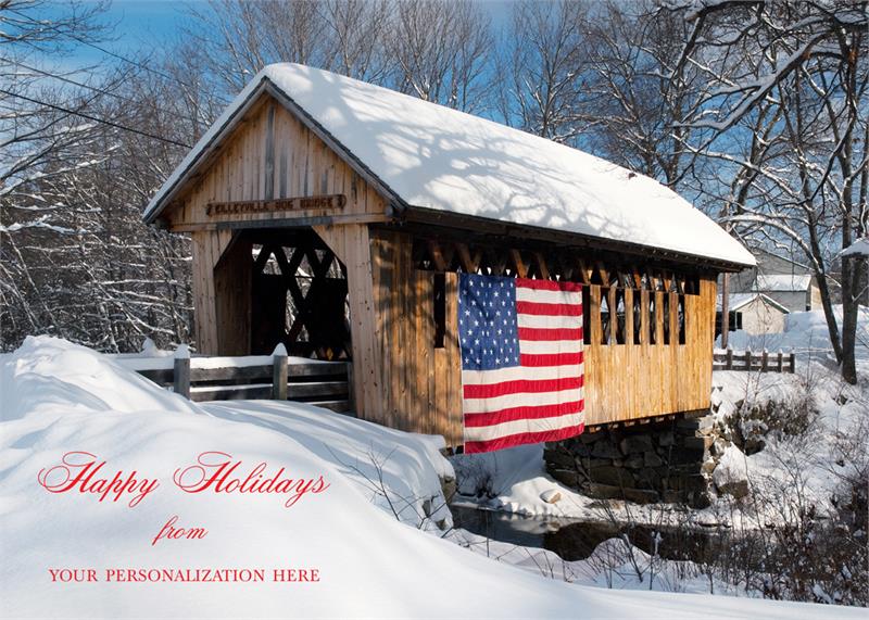 D2524 Patriotic Covered Bridge Winter...